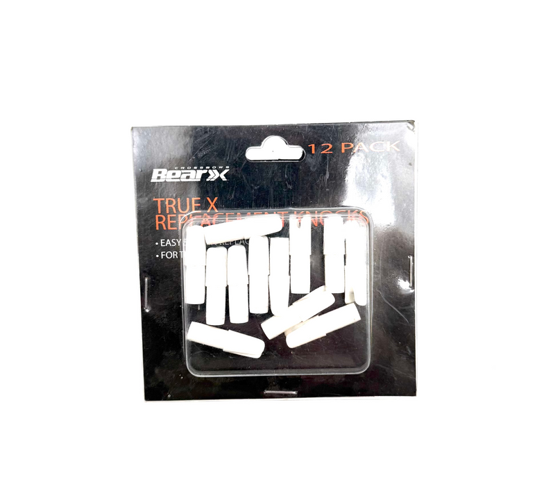 Bear Archery True X replacement arrow nocks, 12-pack, designed for precise arrow fitting and easy installation in archery equipment.