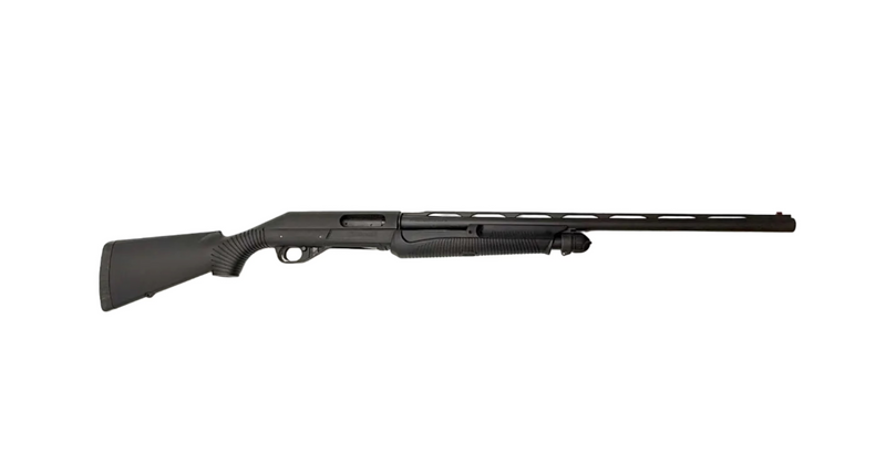 Benelli Nova 12 gauge pump-action shotgun with 26-inch barrel and choke tube, 3.5-inch chamber, in black synthetic stock.