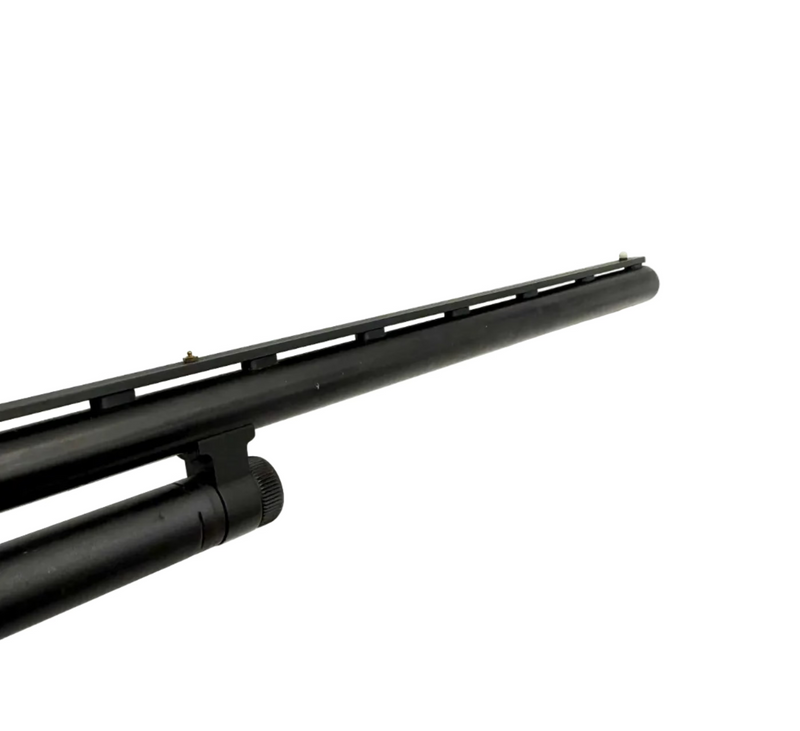 Mossberg Model 500C 20 gauge pump-action shotgun with a 26-inch barrel, shown from the side with wood stock and pump.