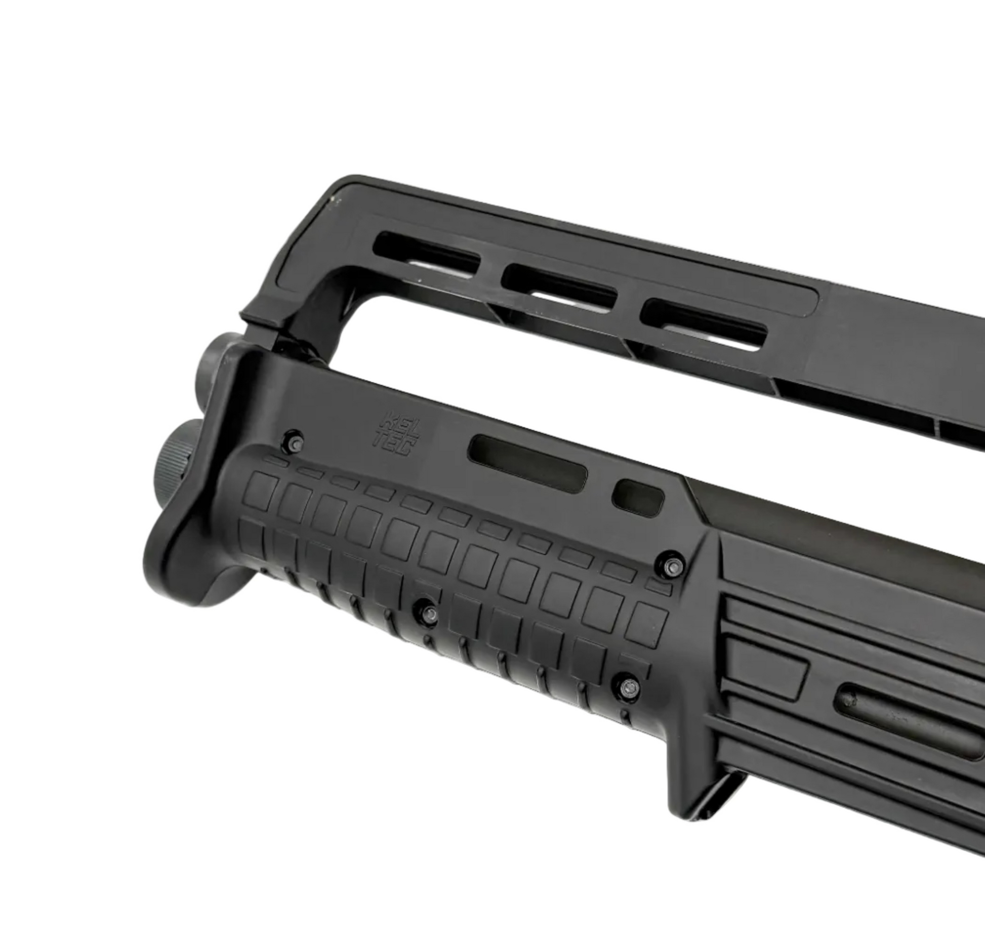 KelTec KS7 12 gauge pump-action shotgun with black finish and pistol grip, shown from side view.