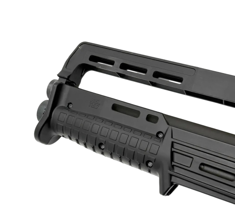 KelTec KS7 12 gauge pump-action shotgun with black finish and pistol grip, shown from side view.