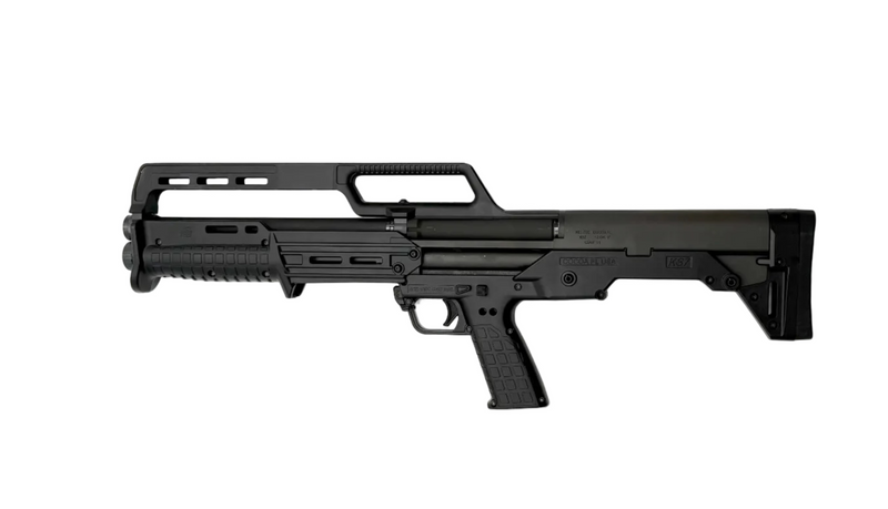 KelTec KS7 12 gauge pump-action shotgun with black polymer stock and metal barrel, ready for tactical or home defense.