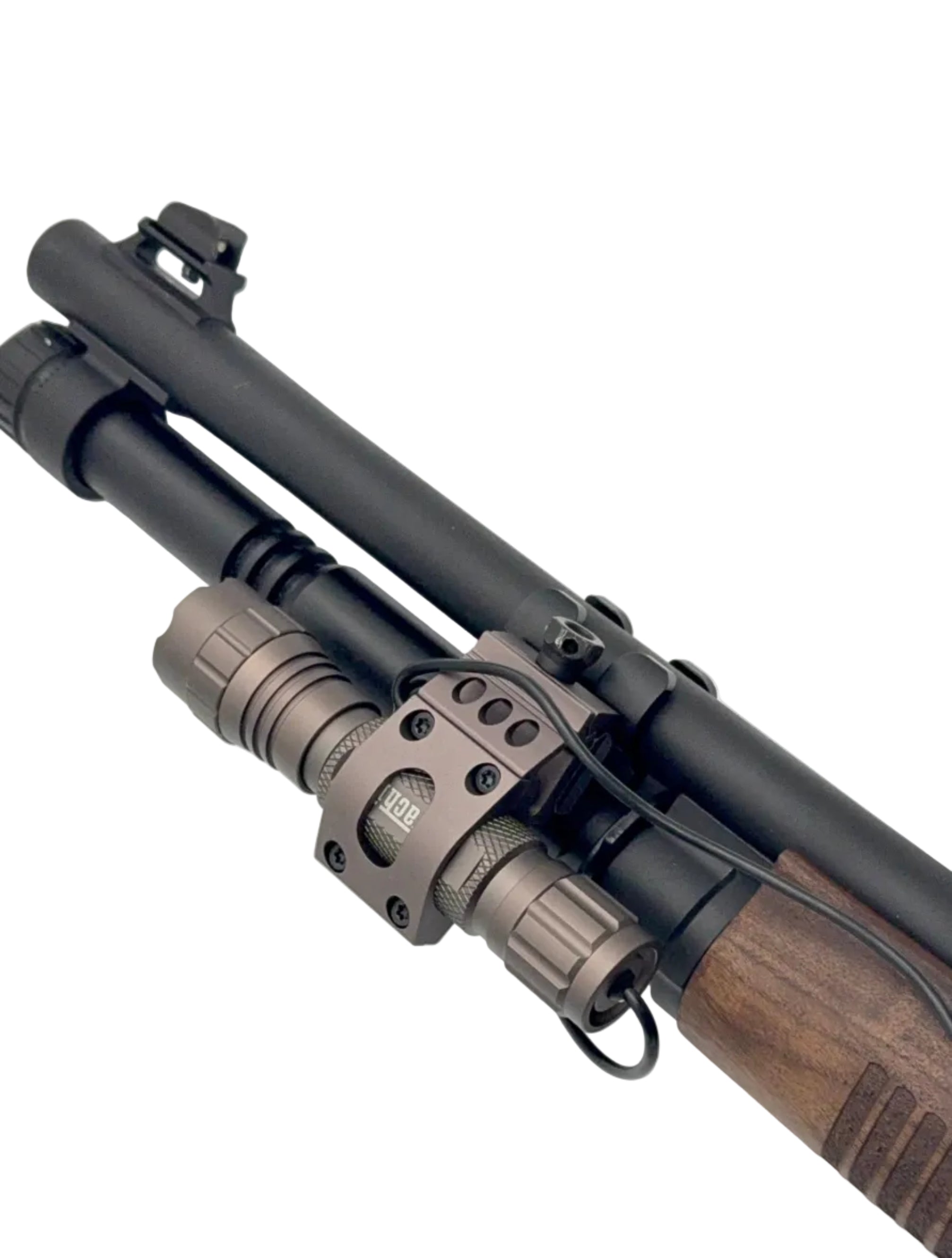 Military Armament Corp Mac 1014 12 gauge semi-auto shotgun with black finish and tactical stock, shown from side view.
