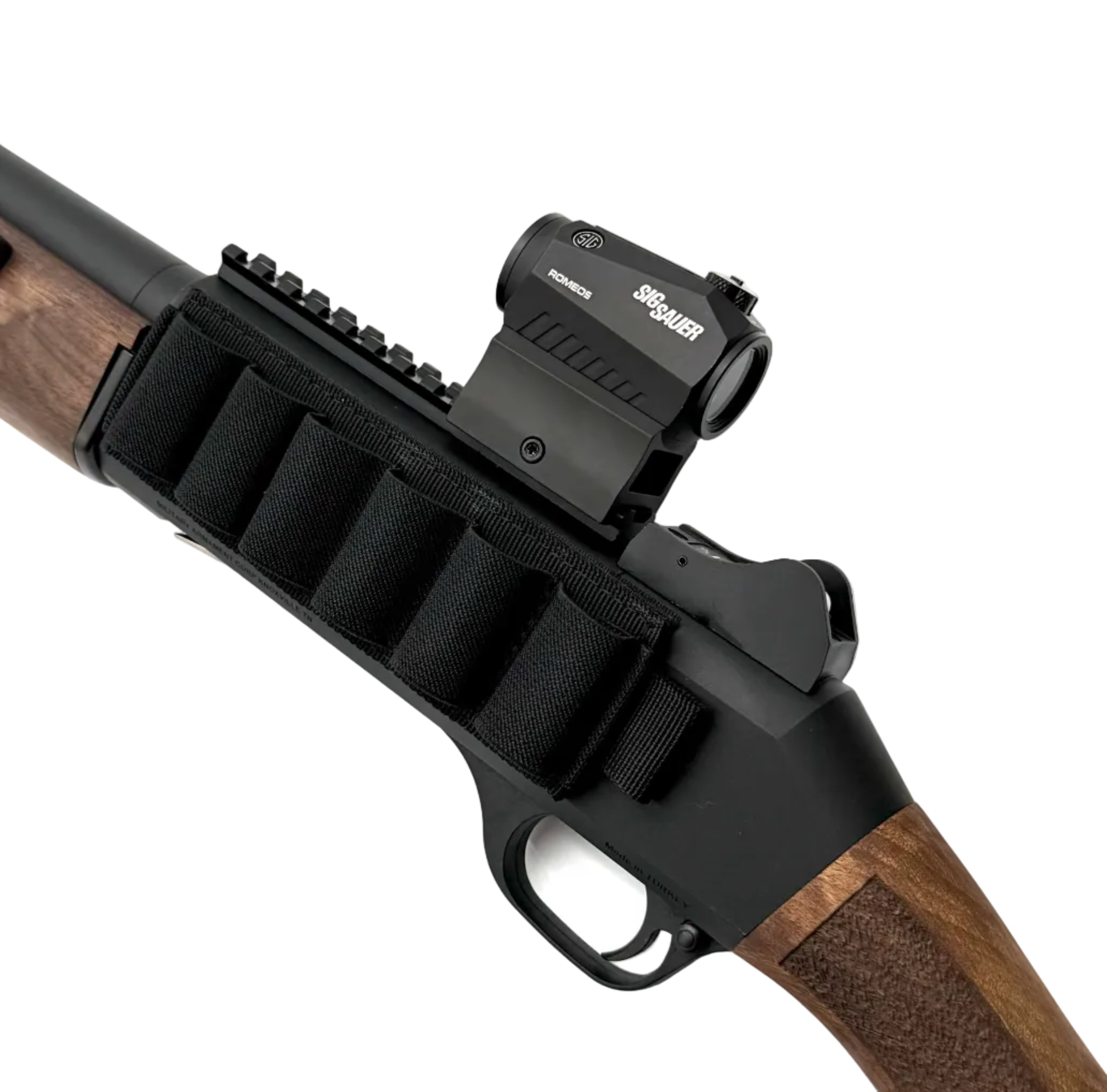 Military Armament Corp Mac 1014 12 gauge semi-auto shotgun with black synthetic stock and tactical design.