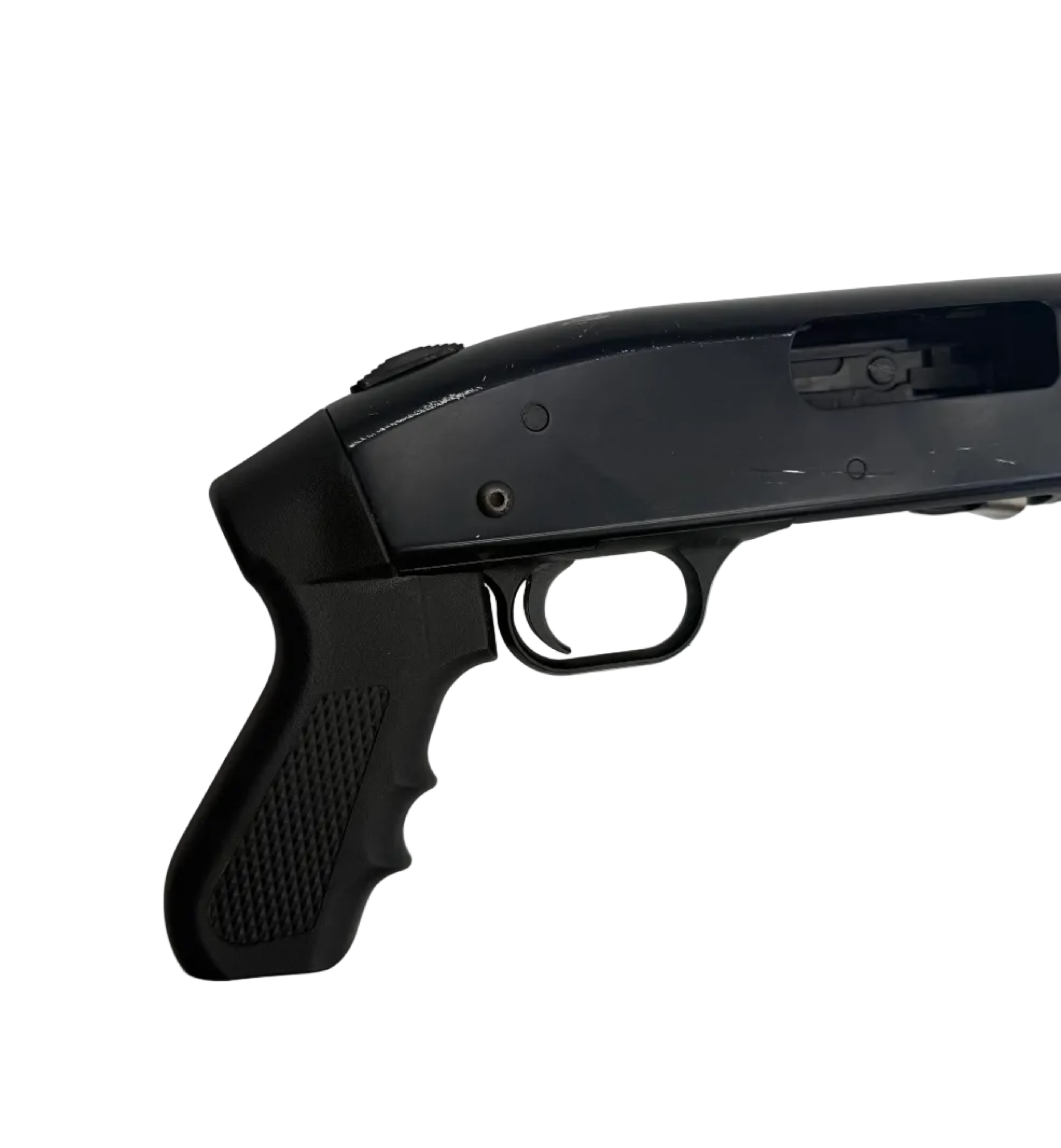 Mossberg 500 Cruiser pump-action 12 gauge shotgun with pistol grip, black metal finish, and tactical design.