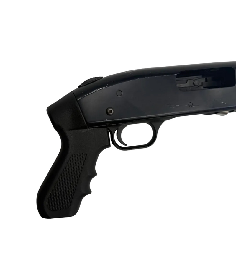 Mossberg 500 Cruiser pump-action 12 gauge shotgun with pistol grip, black metal finish, and tactical design.