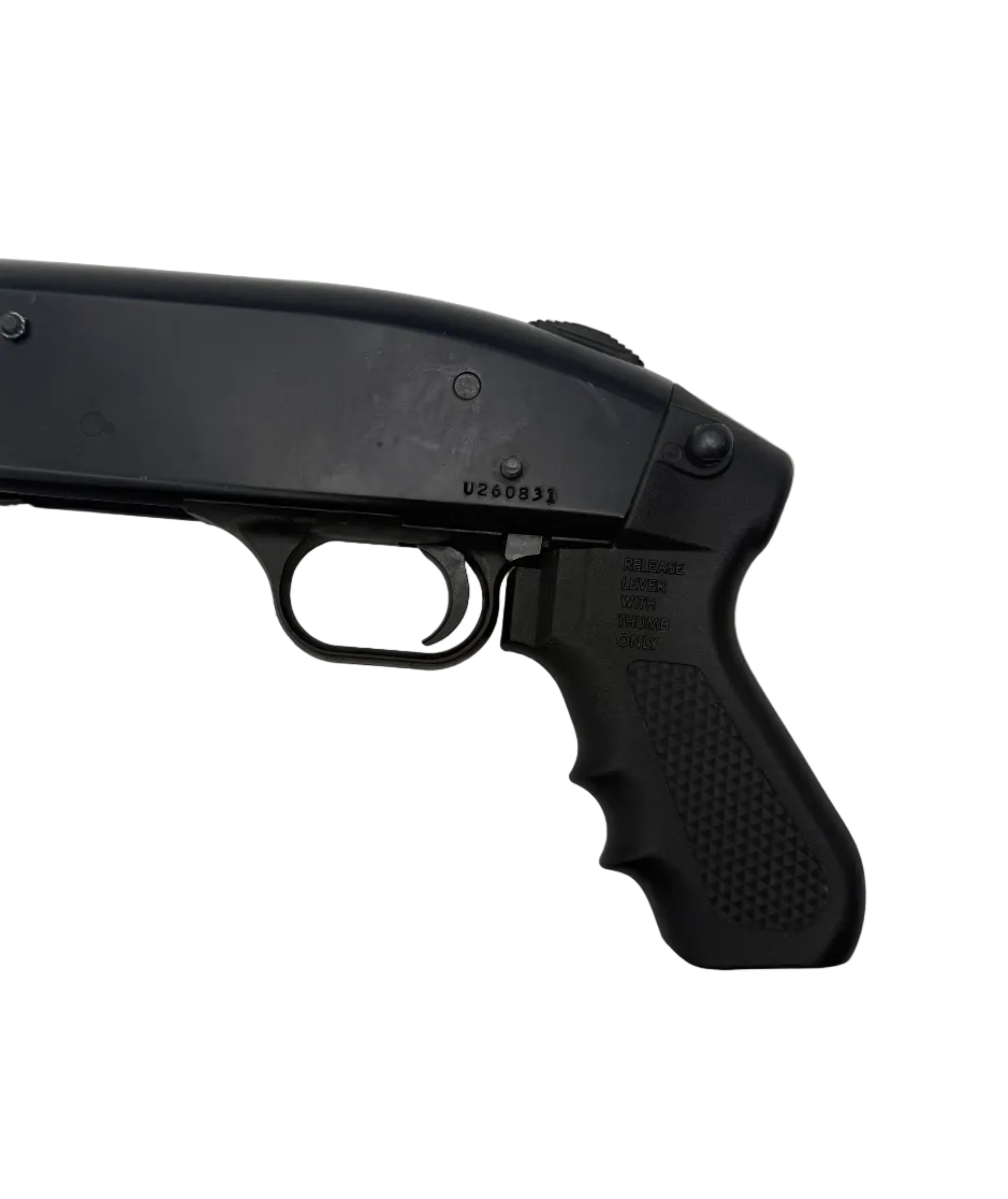 Mossberg 500 Cruiser pump action 12 gauge shotgun with pistol grip, black finish, and textured stock.