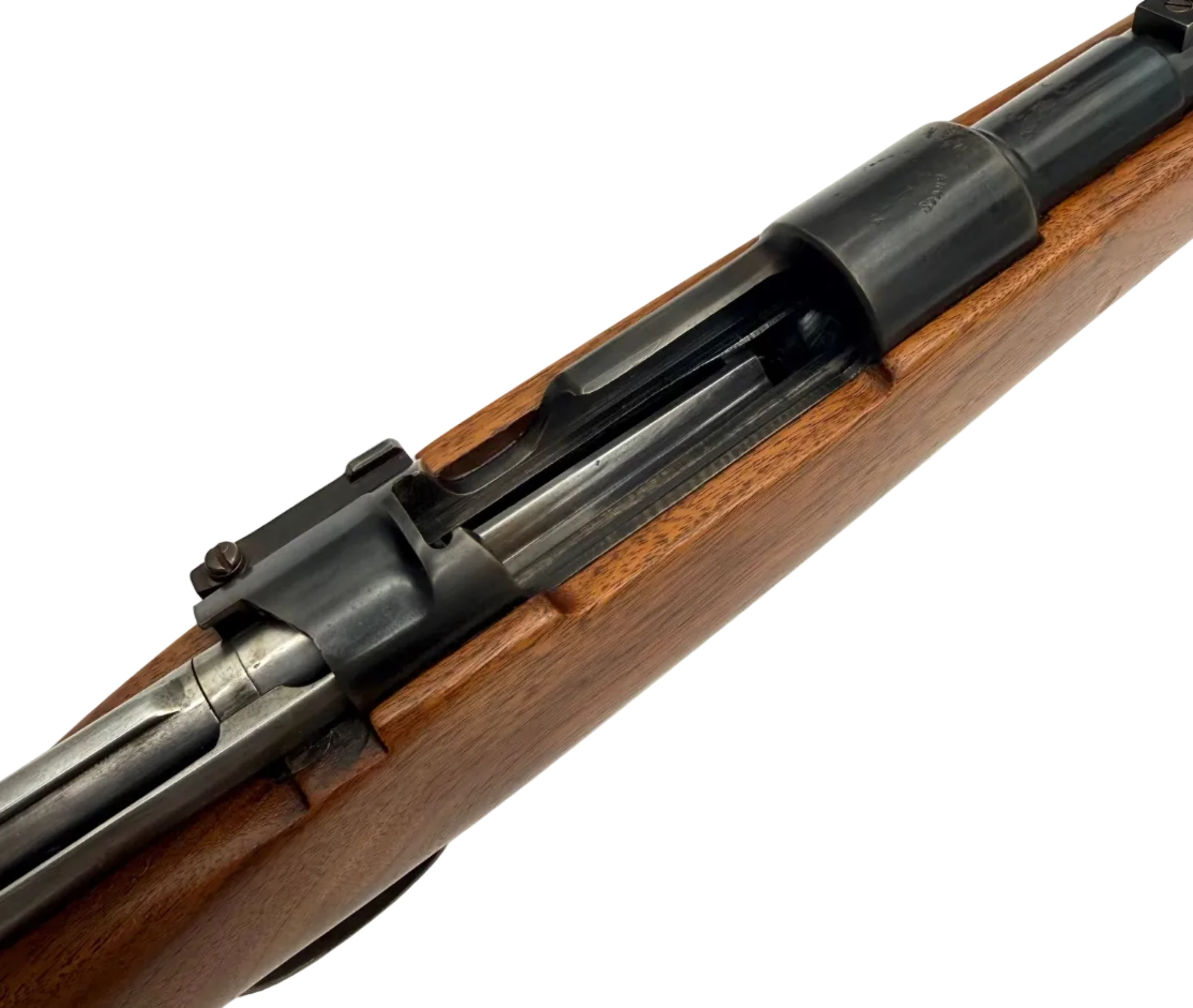 Fabrica De Armas La Coruna 1946 Spanish Mauser bolt action rifle with 7.92x57mm caliber, displayed with wooden stock and metal barrel