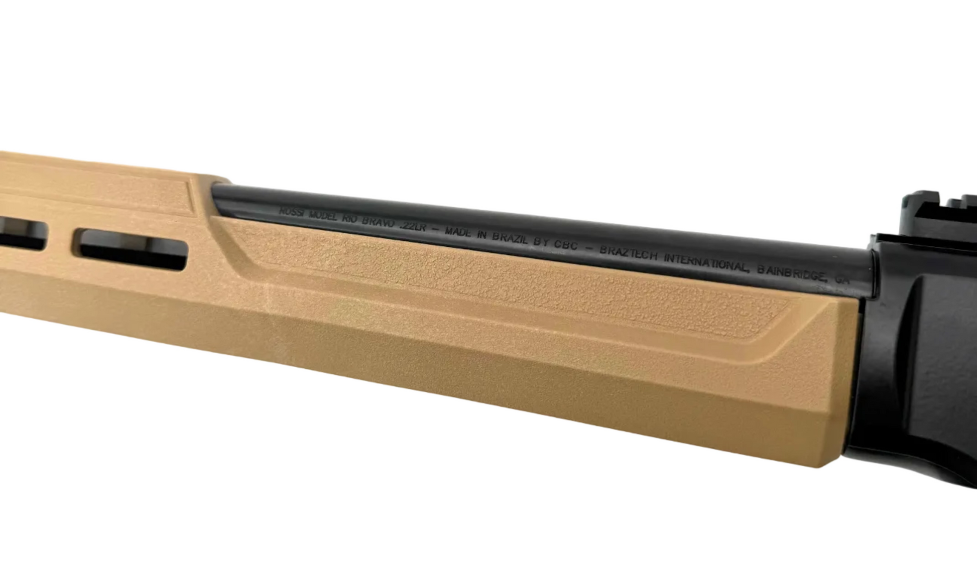 Rossi Rio Bravo .22LR lever action rifle with wooden stock and metal barrel, shown in a side view.