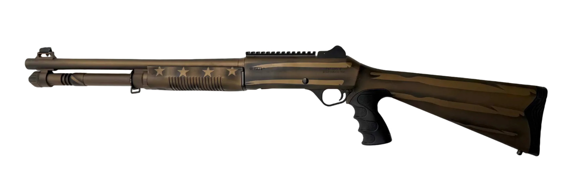Panzer Arms M4 Tactical 12 Gauge semi-auto shotgun with black synthetic stock and tactical accessories.