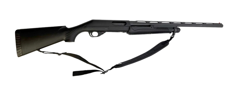 Benelli Nova 12 gauge pump-action shotgun with 26-inch barrel and 3.5-inch chamber, featuring choke tube for versatile shooting.
