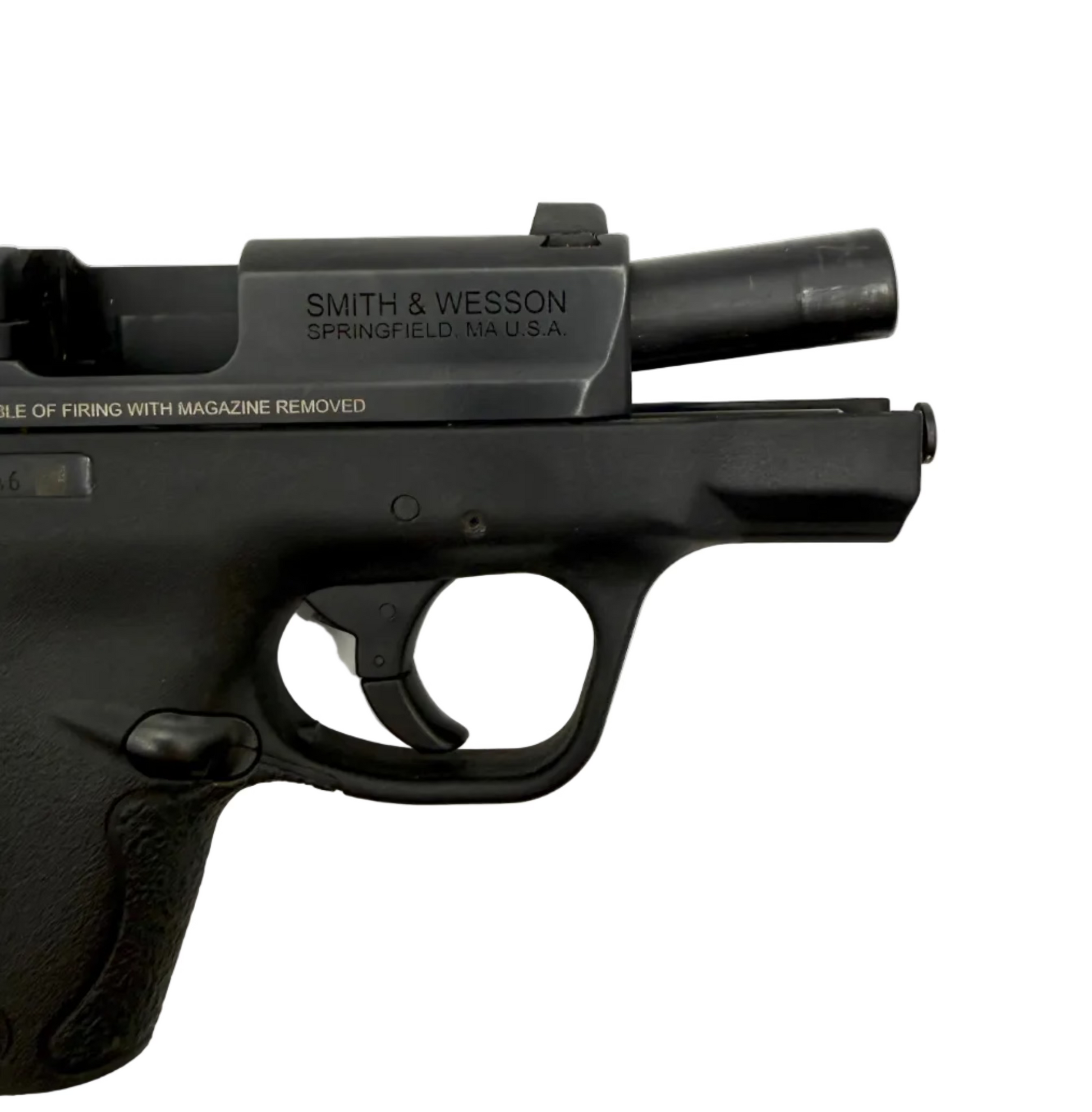 Smith & Wesson M&P 40 Shield semi-auto pistol, .40 S&W caliber, compact handgun with black polymer grip and metal slide.