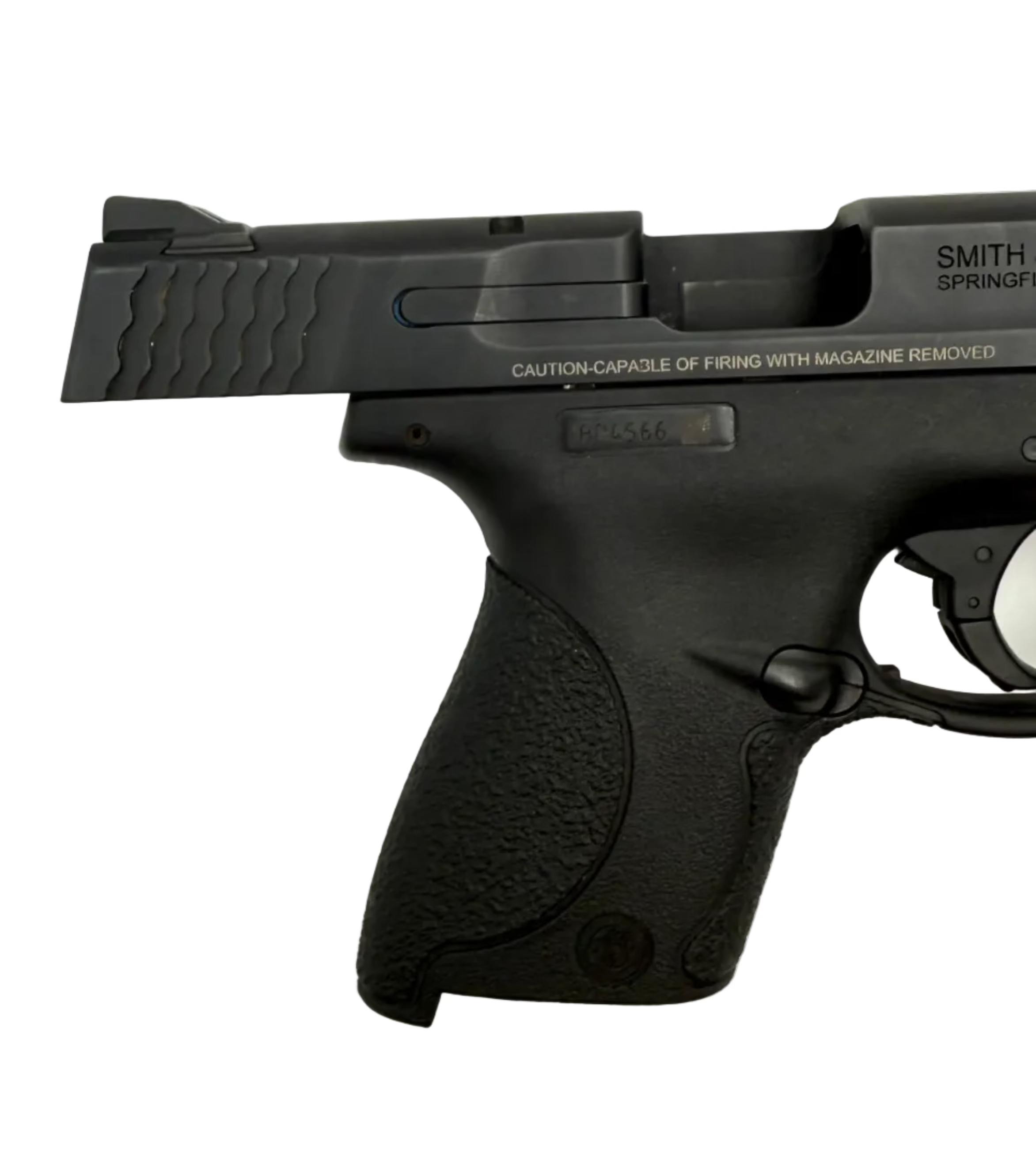 Smith & Wesson M&P 40 Shield semi-auto pistol in black, featuring a compact design and textured grip for secure handling.