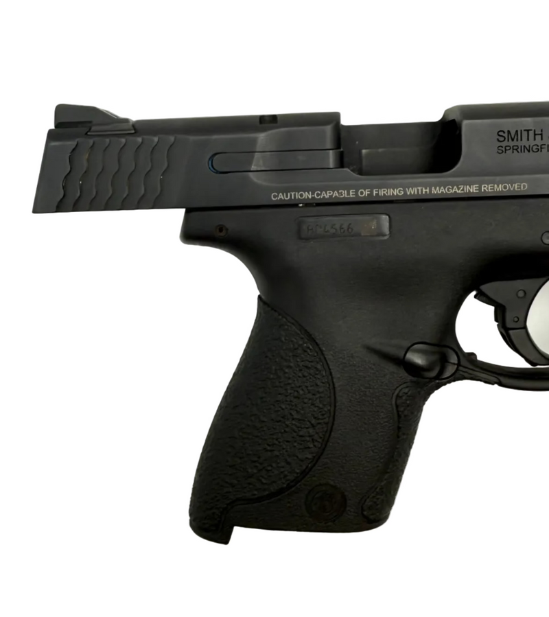 Smith & Wesson M&P 40 Shield semi-auto pistol in black, featuring a compact design and textured grip for secure handling.