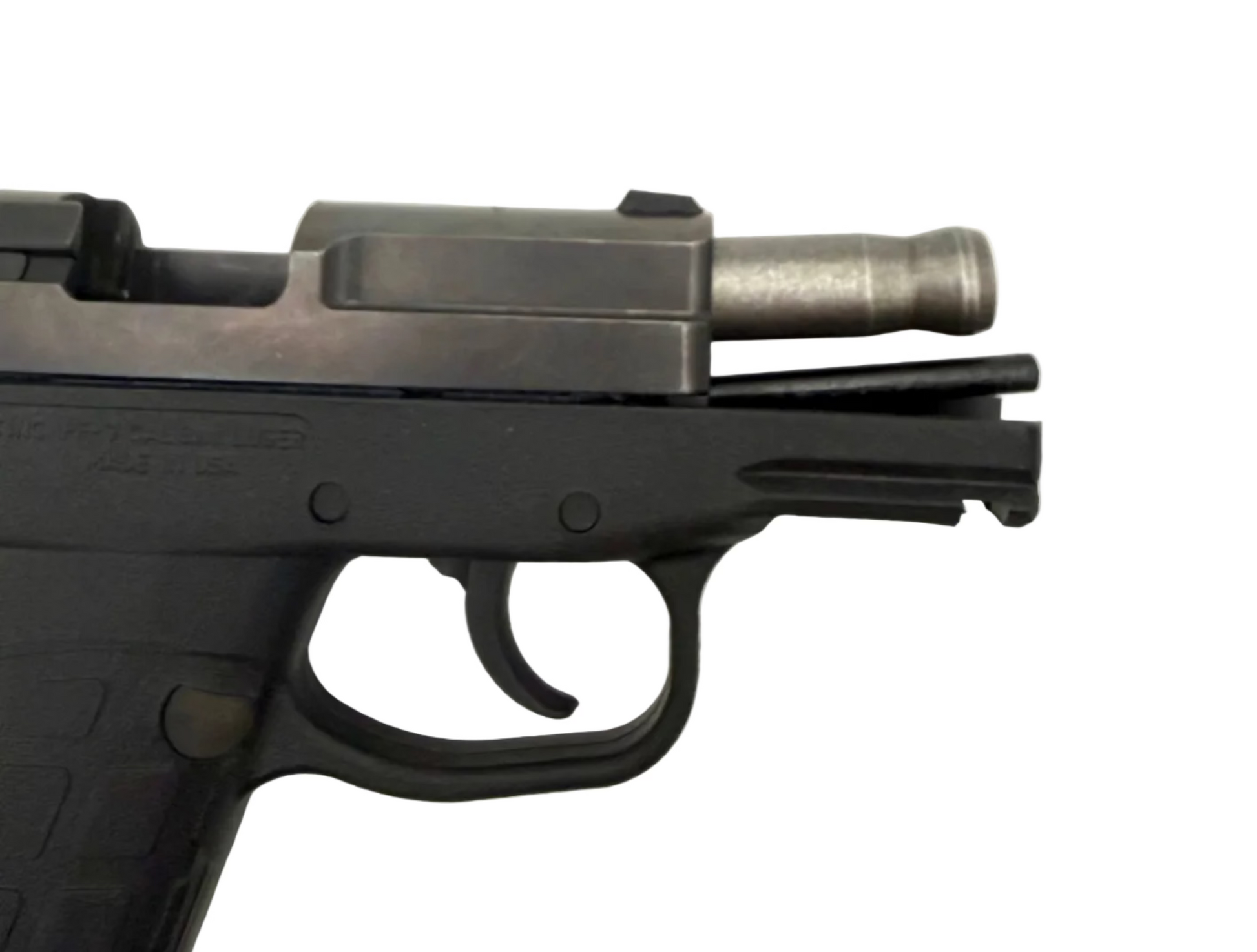 KelTec PF9 9mm semi-auto pistol shown with black polymer frame and stainless steel slide, standard size handgun for concealed carry.