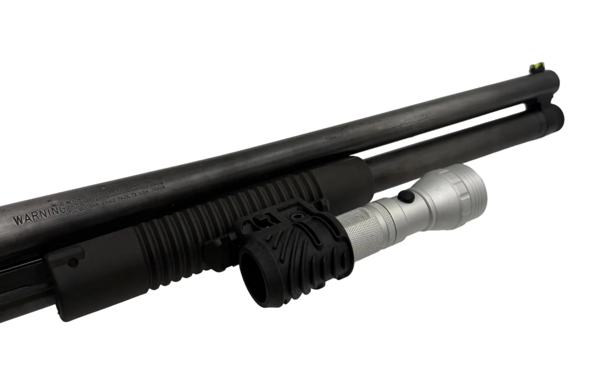 Mossberg Maverick 88 12 gauge pump action shotgun with pistol grip, shown in a close-up image highlighting the firearm's features.