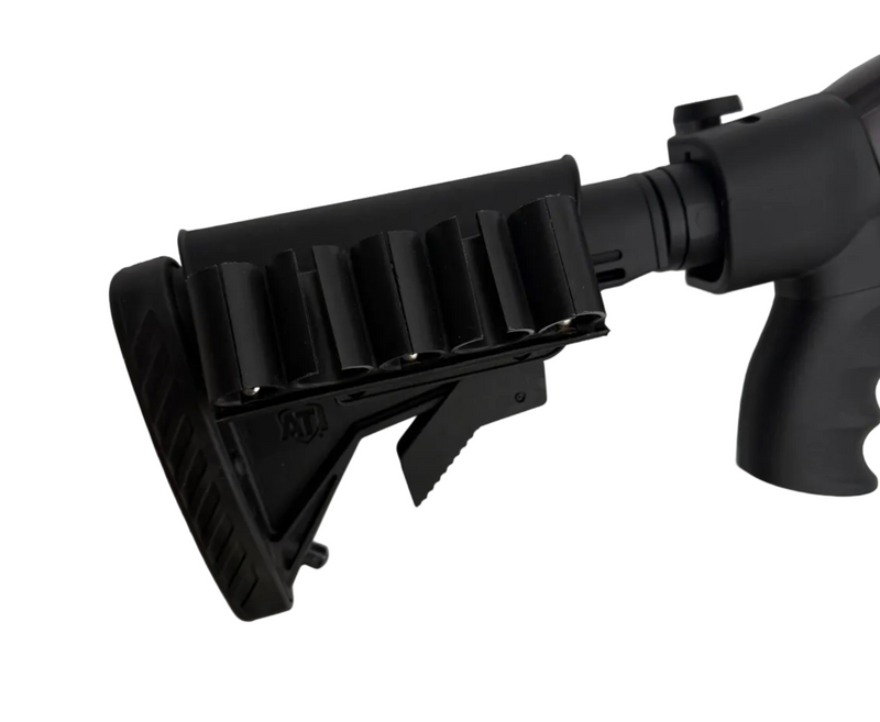 Mossberg Maverick 88 12 Gauge pump-action shotgun with pistol grip, shown in a close-up shot highlighting the firearm's details