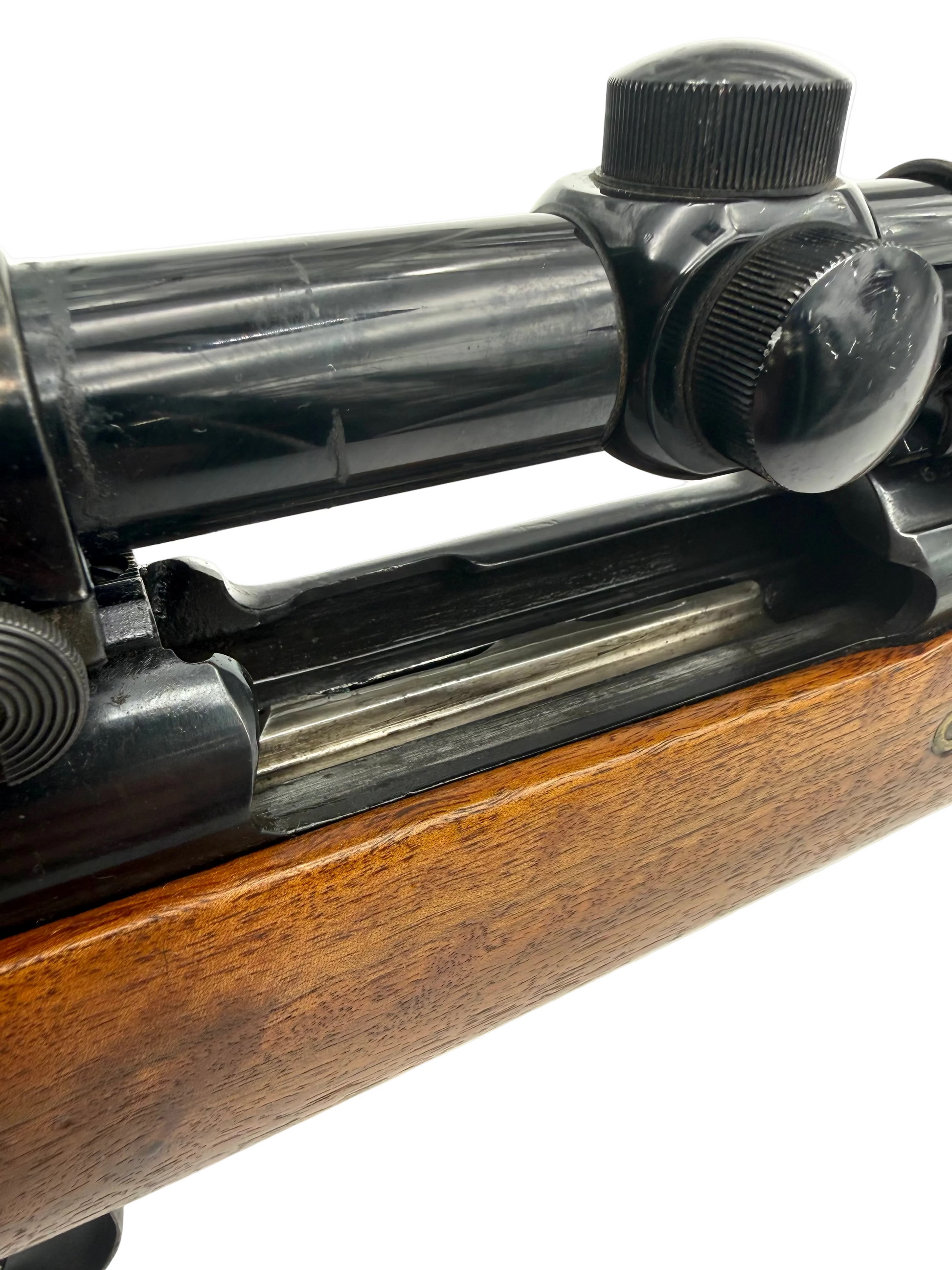 Eddystone US Military .30-06 Springfield bolt action rifle with wooden stock and metal barrel, resting on a surface.
