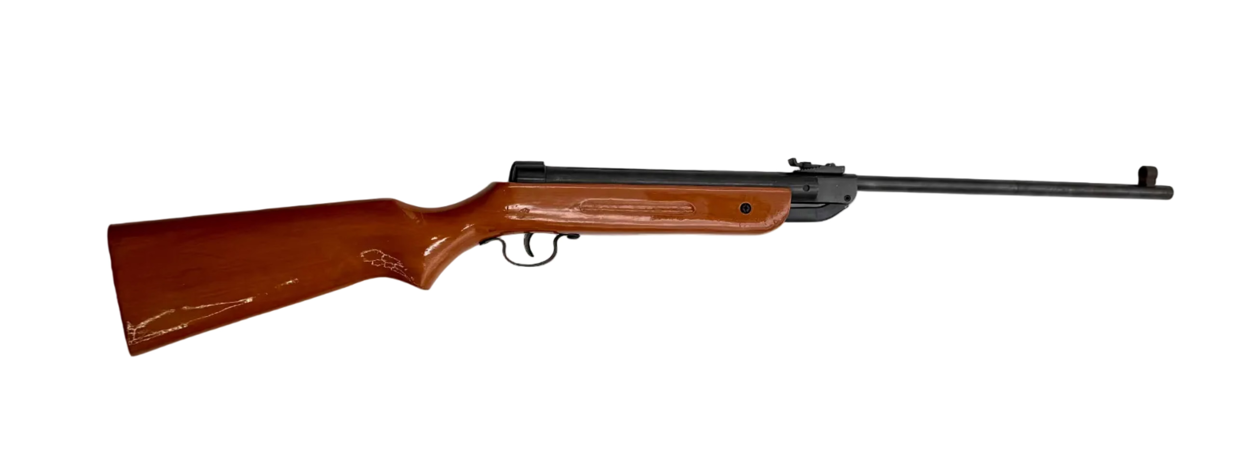 Chinese Haag Ventures single shot airsoft BB rifle with wooden stock and metal barrel, shown from the side on a plain background.