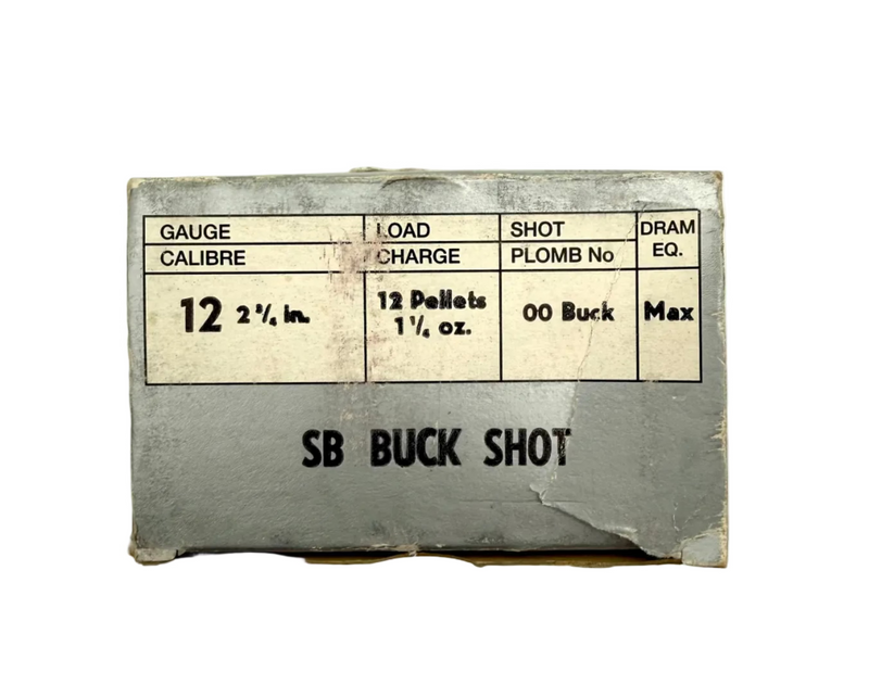 Sellier & Bellot 12 gauge SB 00 Buckshot ammo, 25 rounds, shown in a clear image of the shotgun shells.
