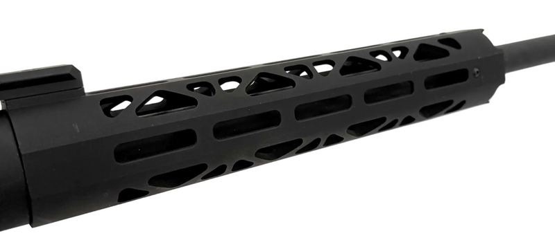 Semi-auto rifle by Rock Island, TM22-A18 model, featuring a sleek black finish and tactical design elements.