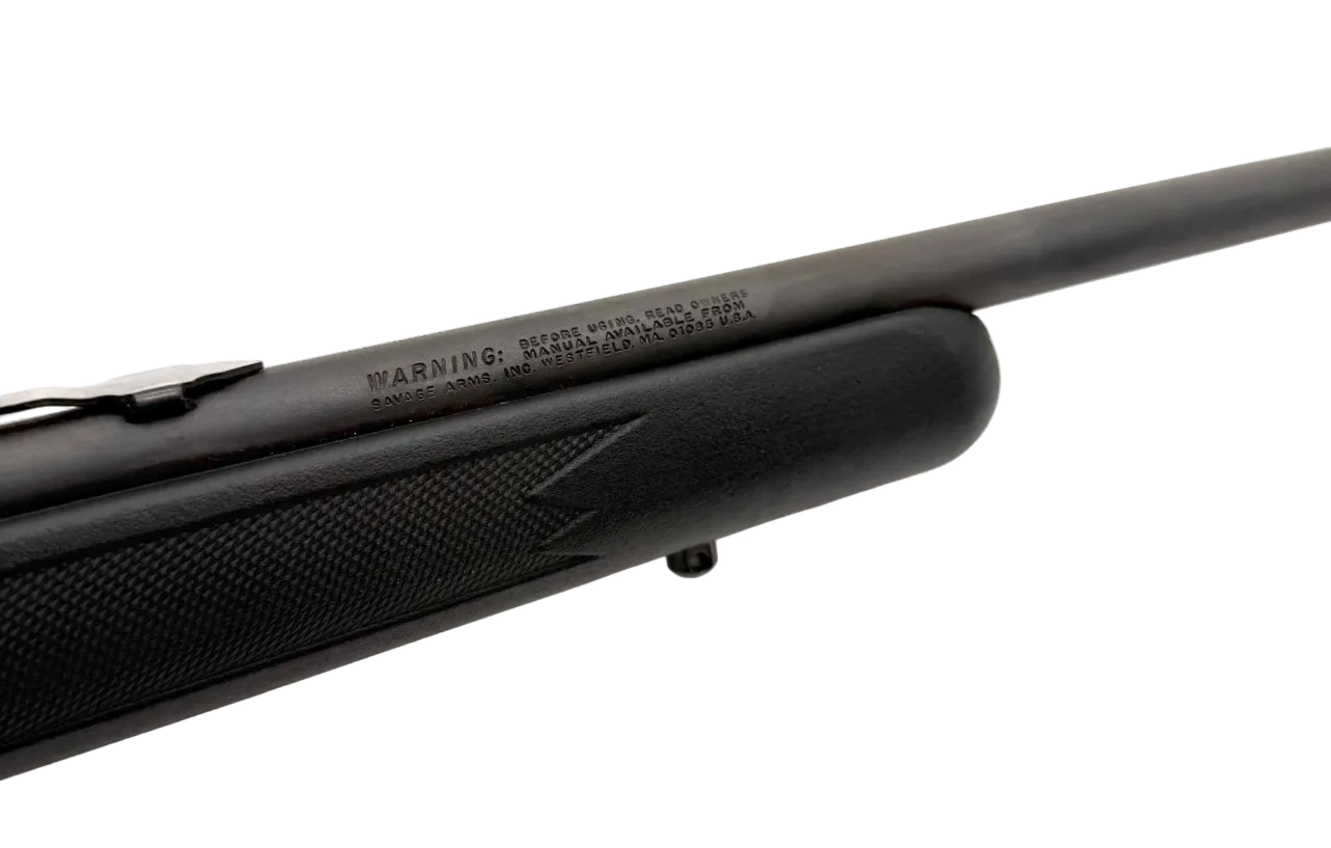 Savage Arms Savage Mark II F .22LR bolt action rifle with wooden stock and metal barrel, shown from a side angle.