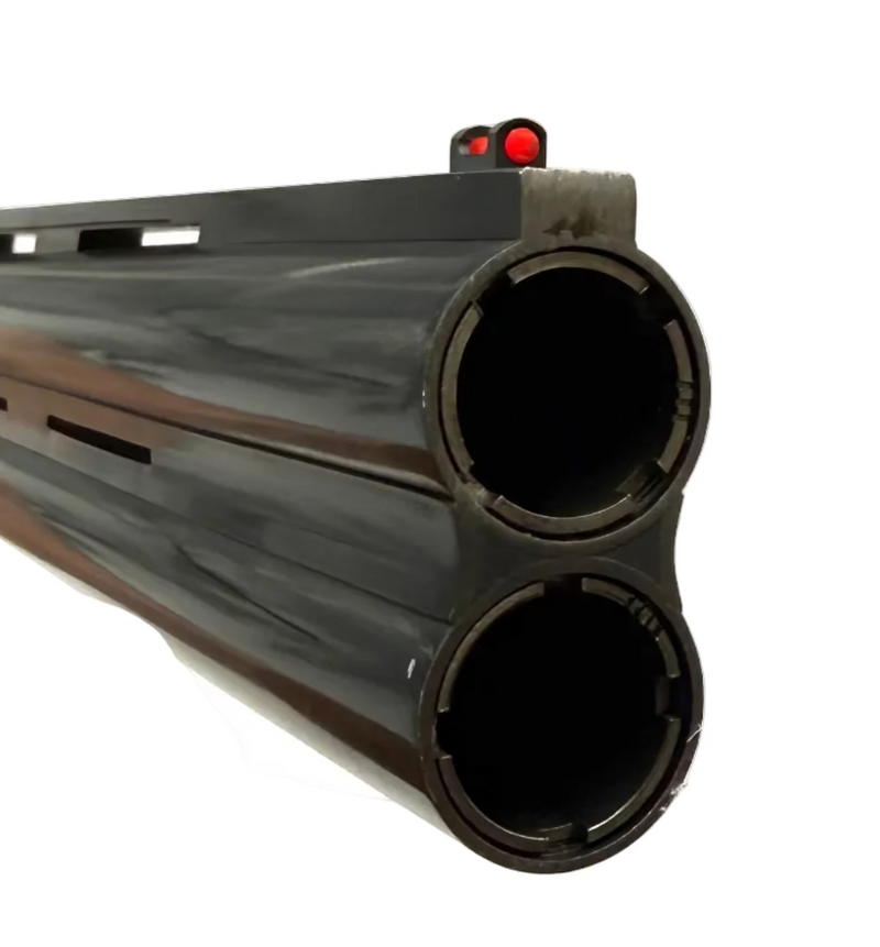 TriStar Upland Hunter 20 Gauge over-under shotgun with wooden stock and metal barrels, displayed on a plain background.