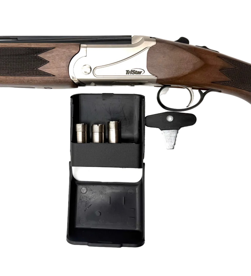 TriStar Upland Hunter 20 Gauge over-under shotgun with wood stock and metal barrel, shown from the side.