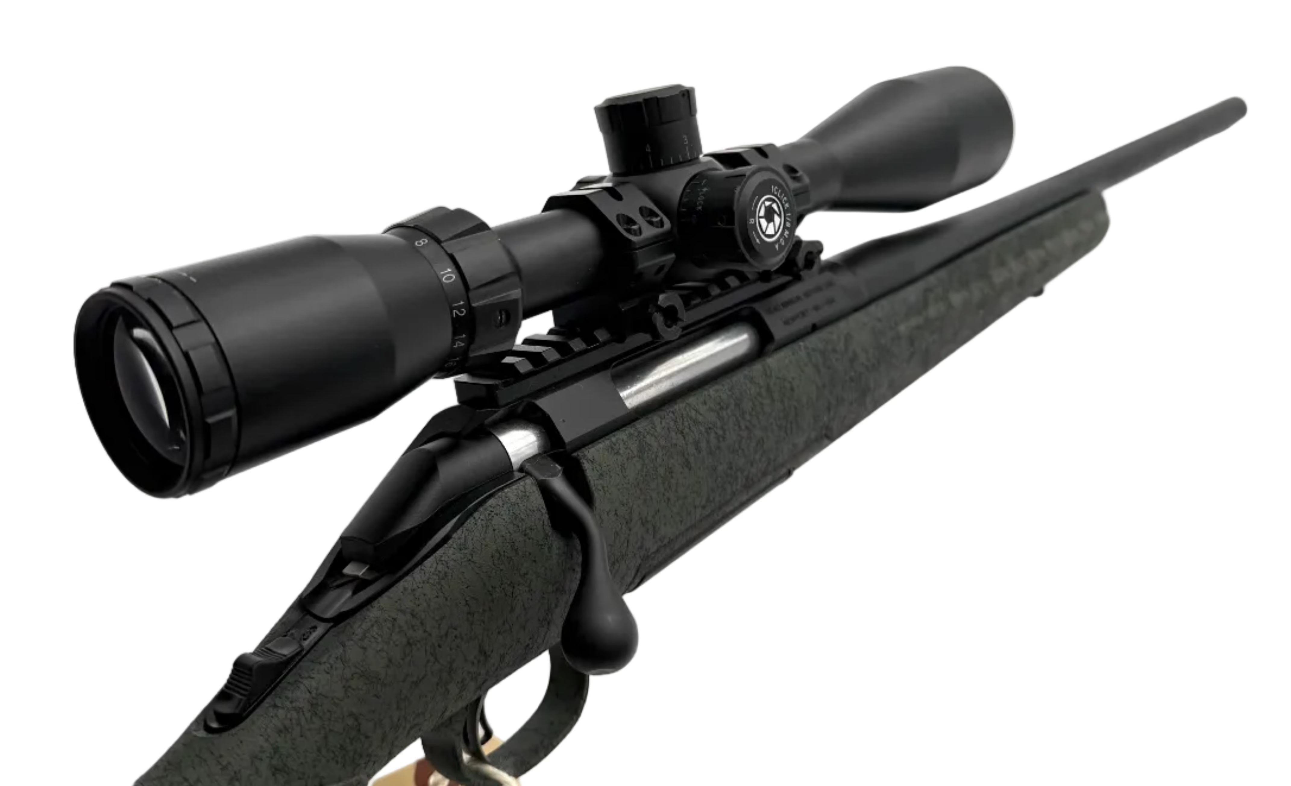 Glenfield Model A bolt action rifle in 6.5 Creedmoor with wooden stock and metal barrel, shown in a close-up shot.