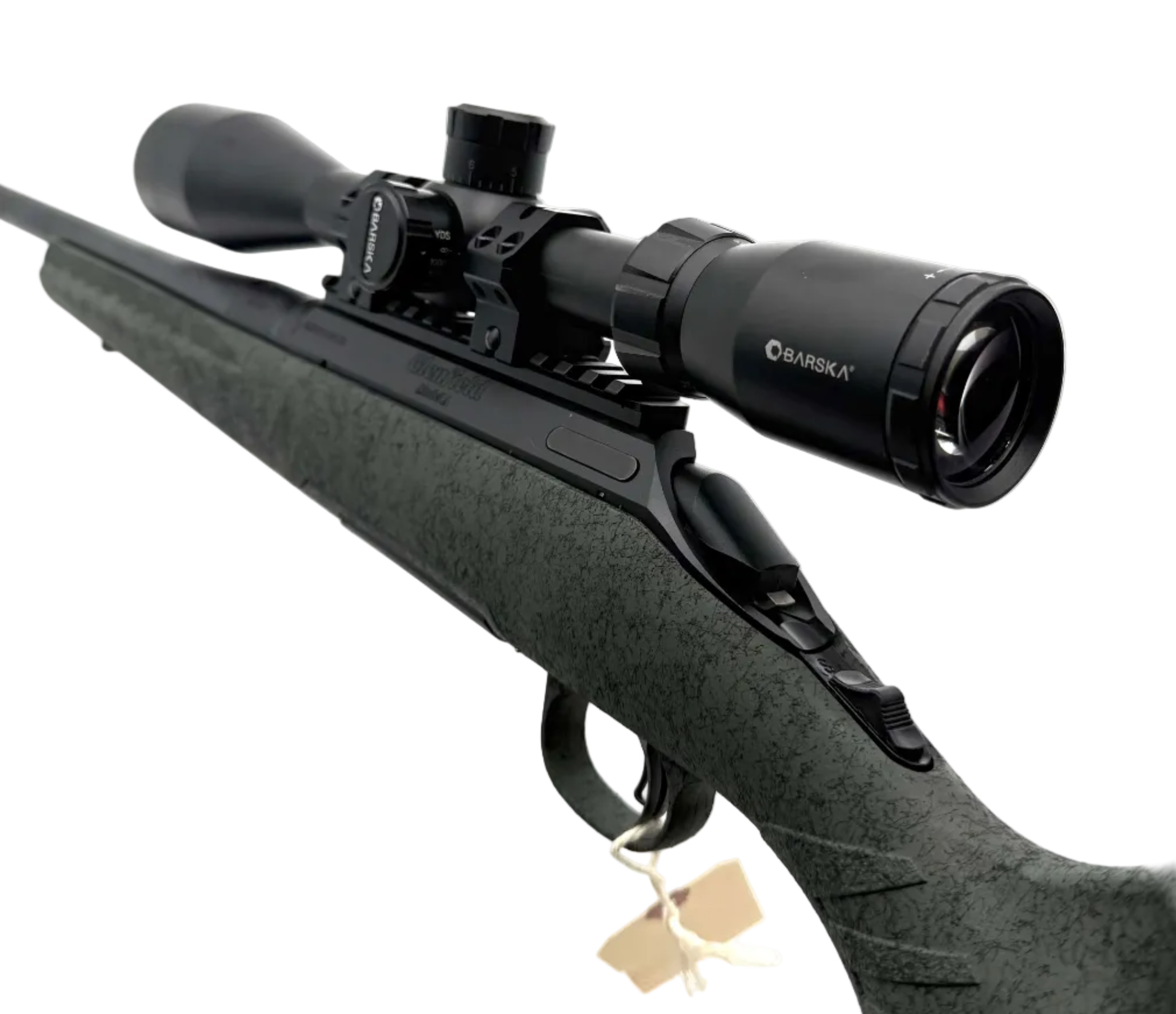 Glenfield Model A 6.5 Creedmoor bolt action rifle with wooden stock and metal barrel, shown from side view.