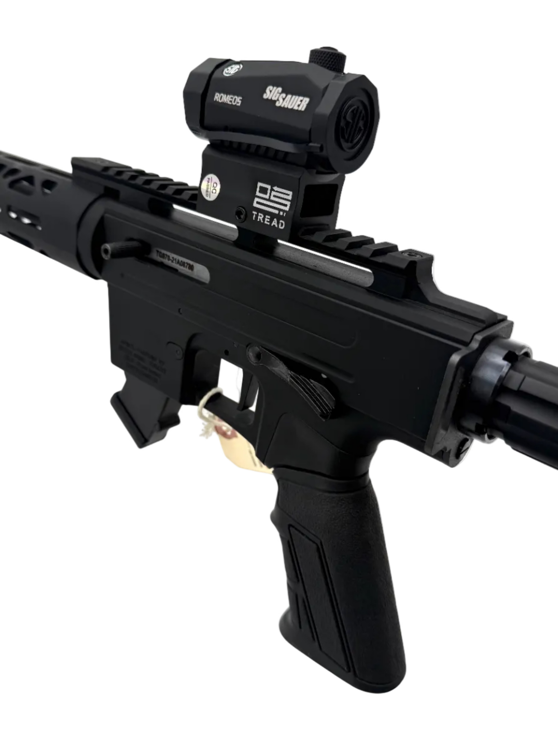Rock Island Apintl TM22-A18 semi-auto rifle displayed, featuring a sleek design and tactical black finish.
