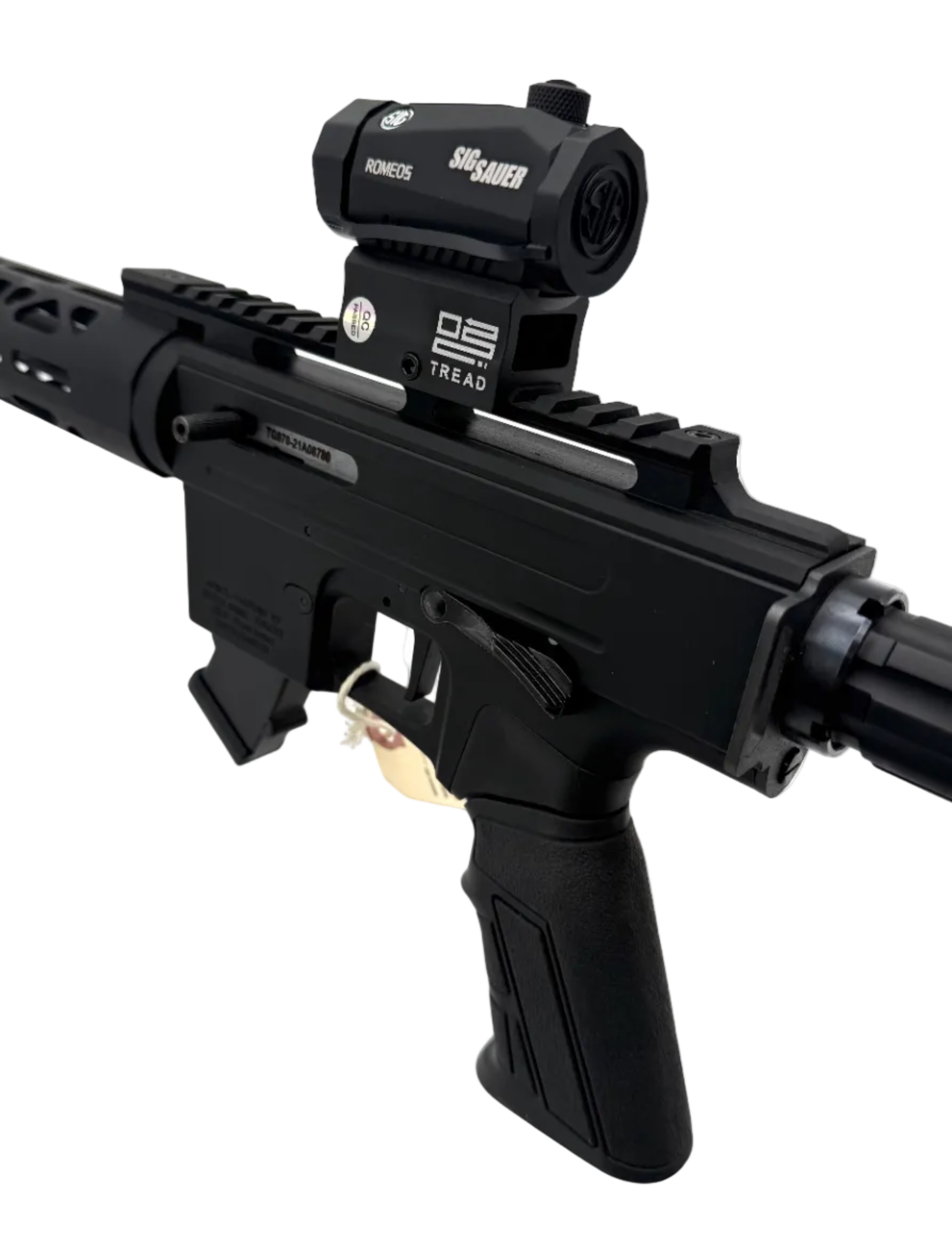 Rock Island Apintl TM22-A18 semi-auto rifle displayed, featuring a sleek design and tactical black finish.
