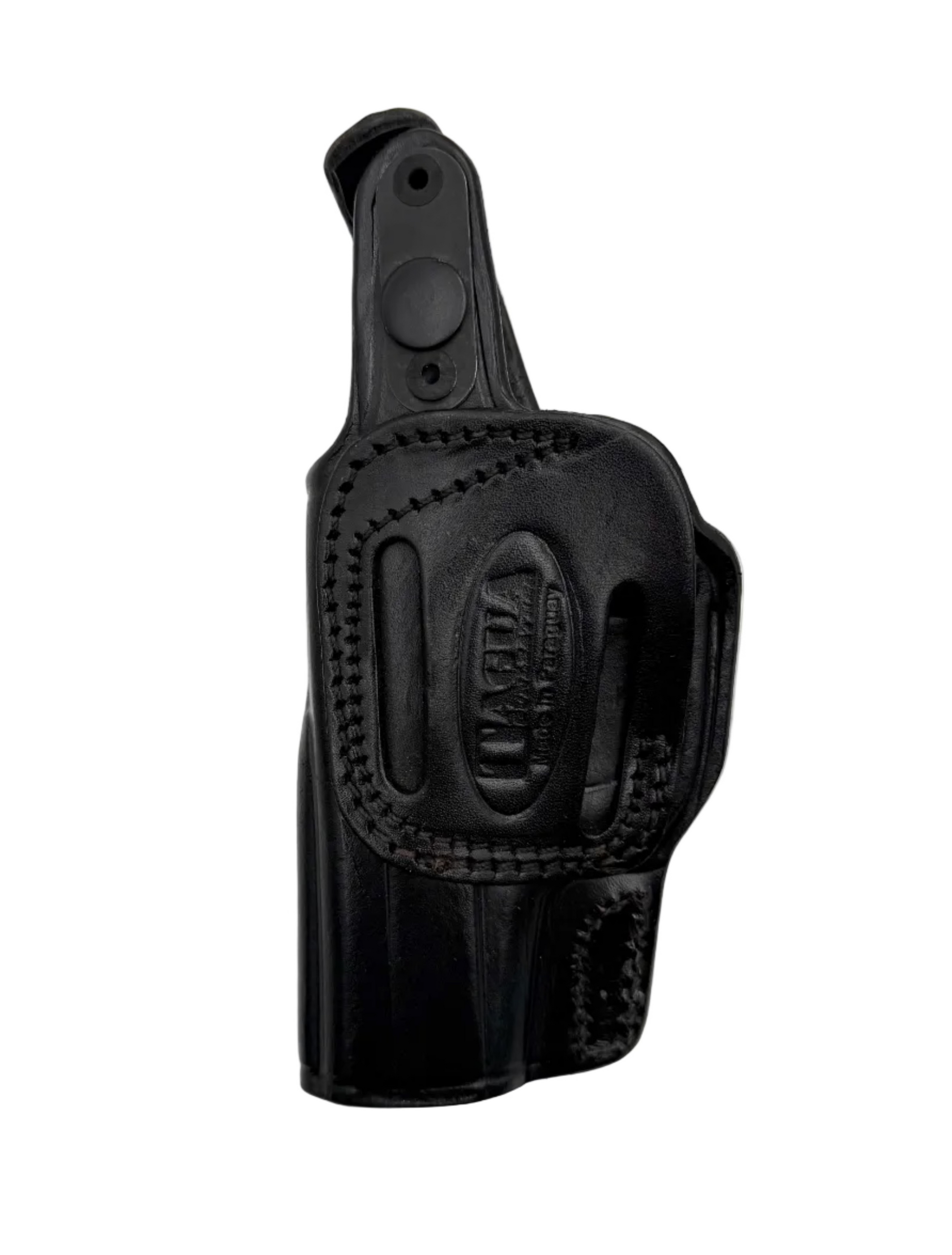 Black leather holster for Bersa 380 pistol by Tagua, designed for secure carrying and easy access.