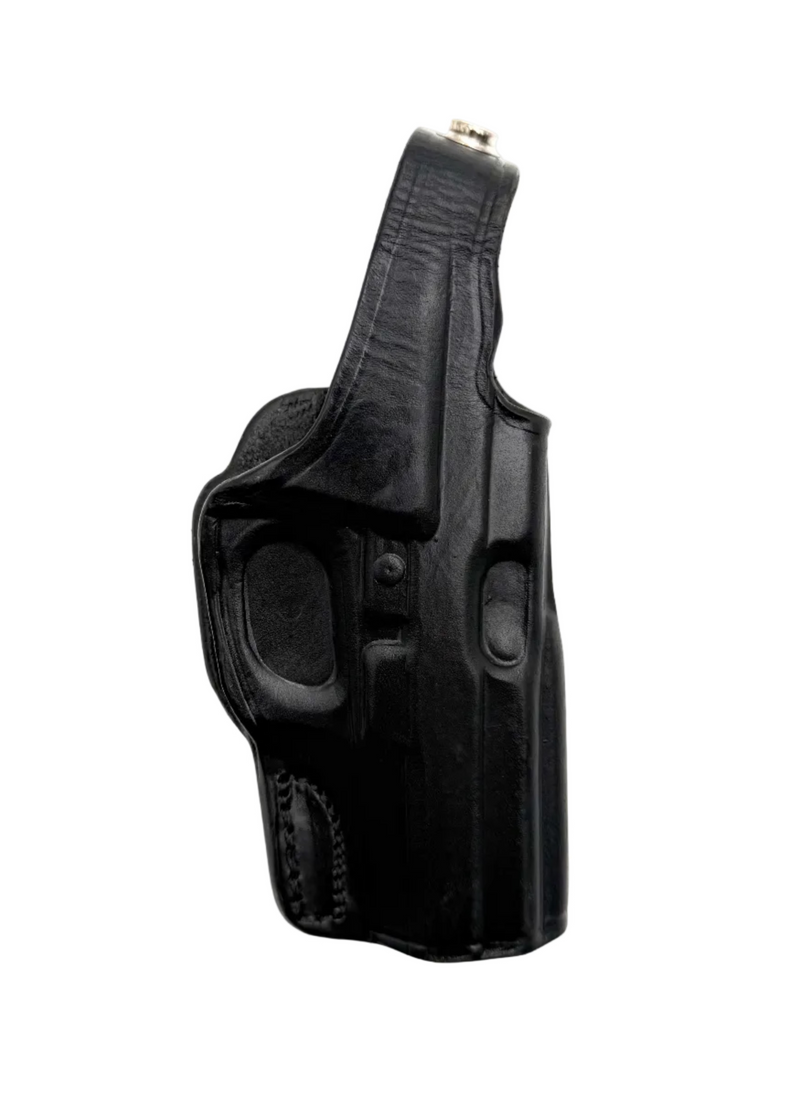 Black leather holster for Bersa 380 by Tagua, designed to securely hold and carry the firearm.