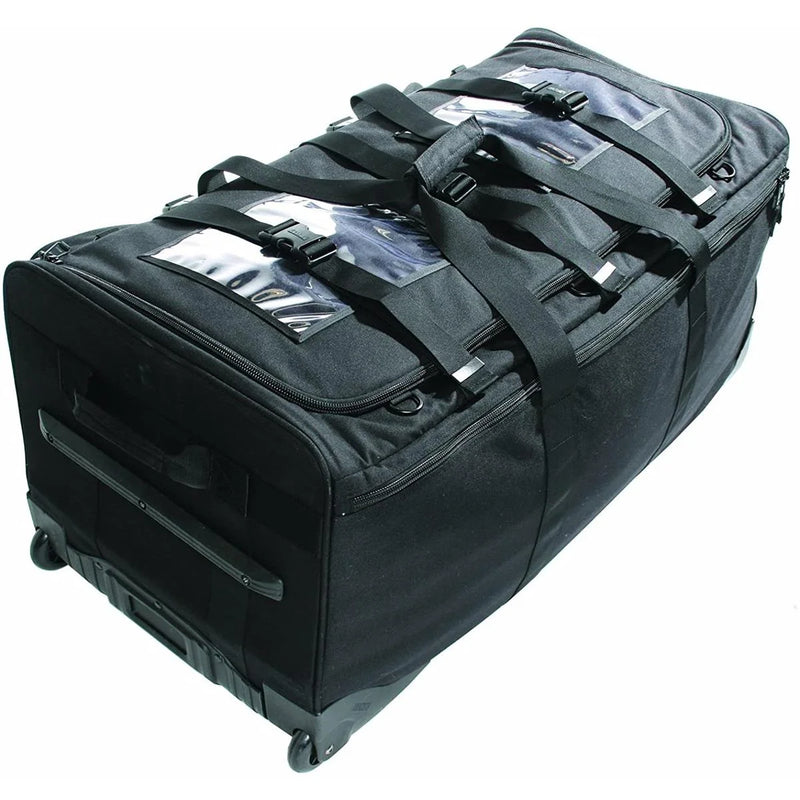 Blackhawk A.L.E.R.T. 5 heavy-duty tactical bag with strike webbing, black color, featuring multiple compartments and sturdy construction.
